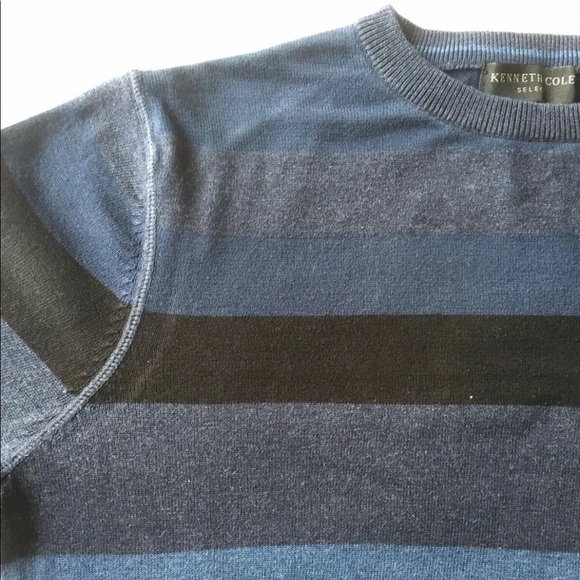 Kenneth Cole Men Crew Neck Sweater Blue Stripe Medium Cotton - Picture 2 of 11